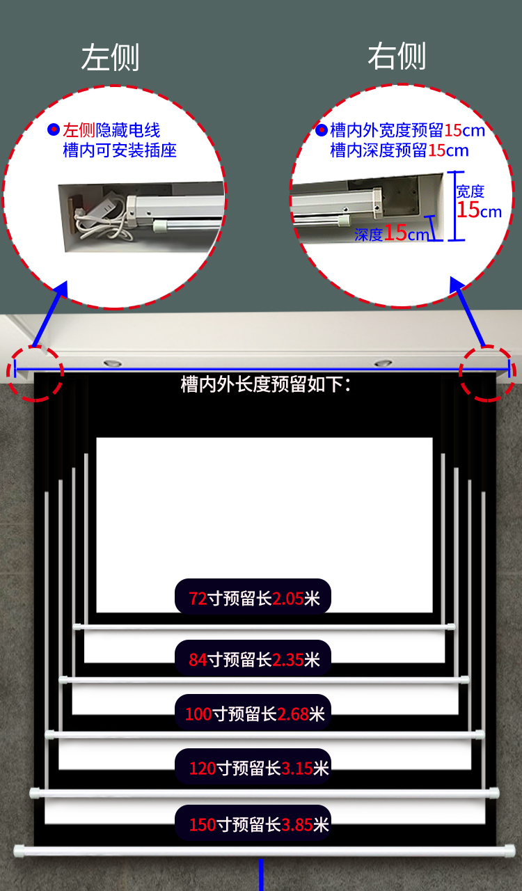 120寸投影幕布槽預留設計